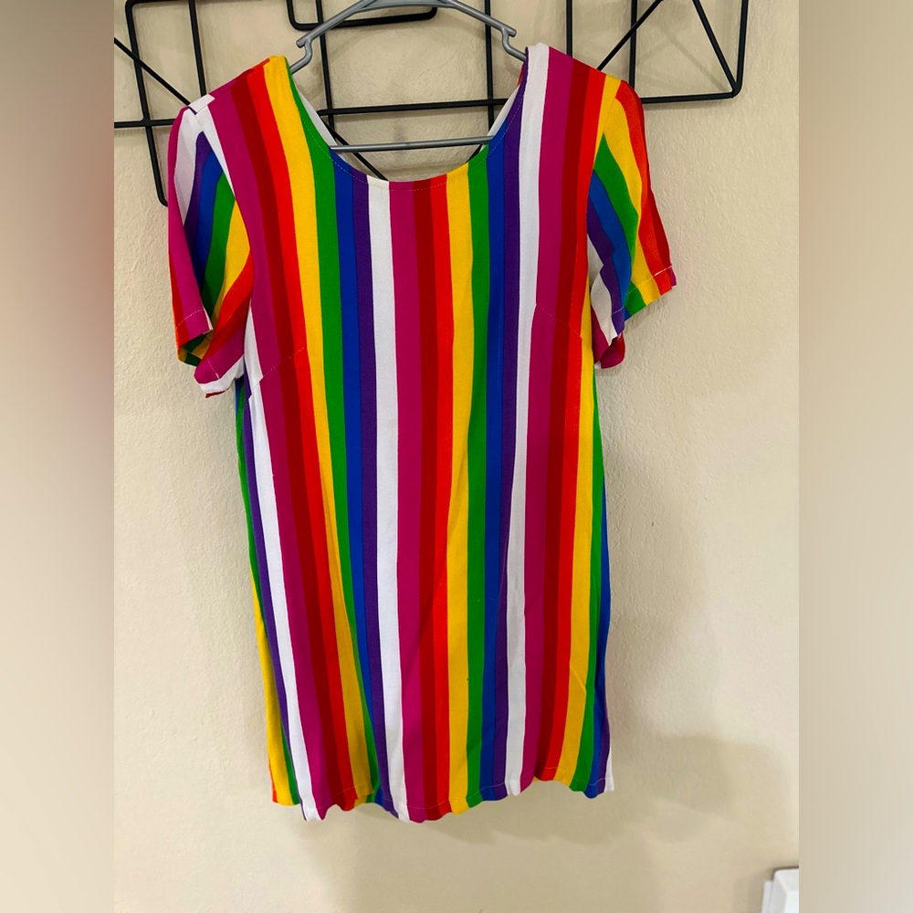 Rainbow shirt dress. Vibrant colors. Very light and comfy. Medium